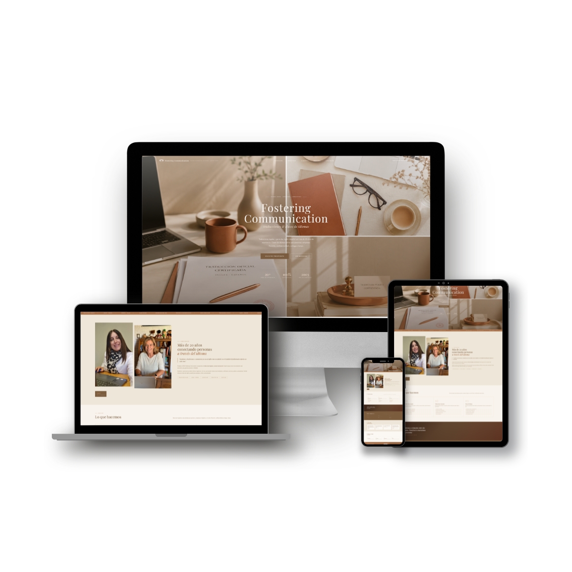 Fostering Communication website mockup on multiple devices — web design portfolio by Leonor Jimenez, Twin Cities web designer