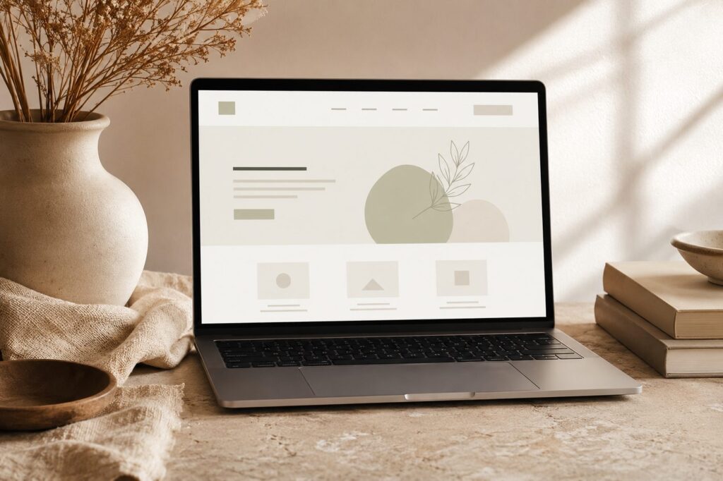 Web design portfolio — custom website homepage mockup on laptop by Leonor Jimenez, Twin Cities web designer