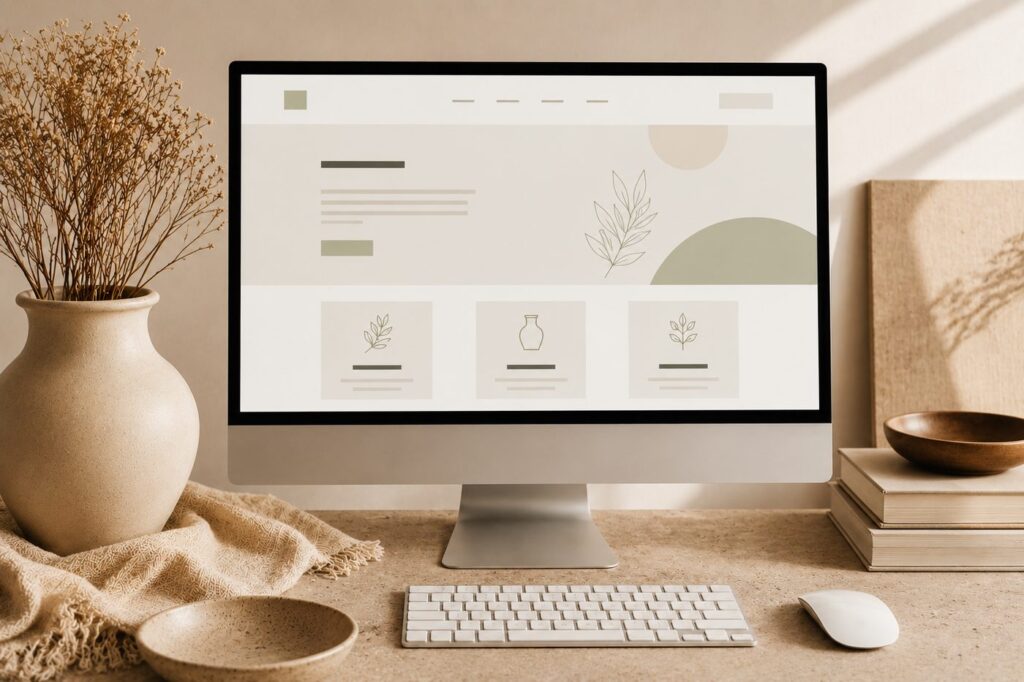 Custom website homepage mockup on desktop monitor — web design portfolio by Leonor Jimenez, Twin Cities web designer